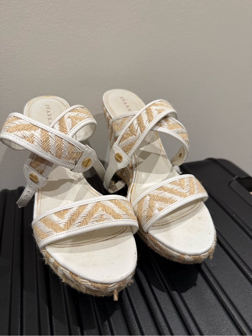 Ivanka Trump White and Natural Halyn Espadrille Platform Wedge